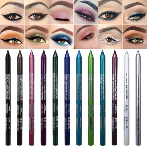 12-Farben-Eyeliner-Set, wasserfester Gel-Eyeliner-Stift, wischfest, schimmernd, matt, Augenstift für Anfänger, Twist-Up-Make-up-Set