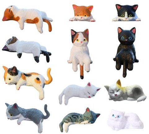 Wezalget Mini-Katzenfiguren, 12 Stück Auto-Armaturenbrett-Deko-Set, Computer-Monitor-, Katzen-Dekorationfür Armaturenbrett, Mittelkonsole, Büro, Schreibtisch