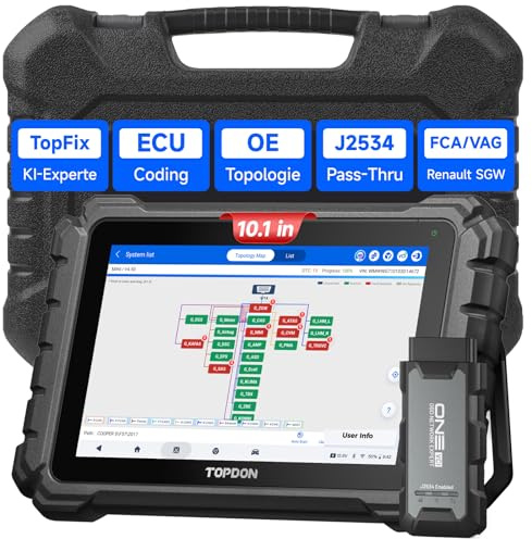 TOPDON ONE Obd2 Scanner, 10.1 Inch Bidirectional Car Diagnostic Tool | ECU Coding, OE Topology, J2534 Pass-Thru, 52+ Reset, TopFix AI,FCA/Renault/VAG SFD SGW, CAN-FD & DoIP, 1 Years Free Update