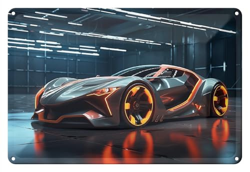 Wallario Blechschild Wandbild aus Metall Futuristisches Supercar - 20 x 30 cm in Premium-Qualität: Brillante Farben