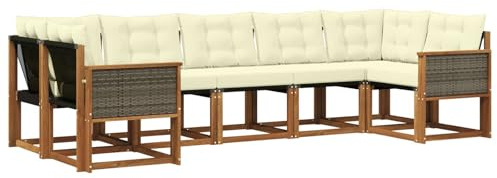 vidaXL Outdoor-Sofagarnitur mit Kissen 7 pcs Natur und Creme, Moderne Gartenlounge, robuster Sofa, eleganter Patio, stylische Möbel für gemütliches Sitzen im Freien