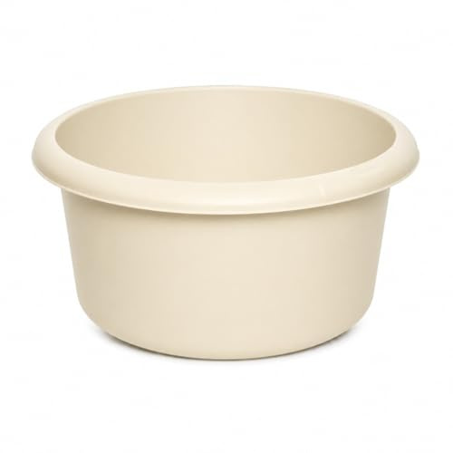 Large Round Washing Up Bowl | 34cm Plastic Sink Bowl | 8 Litre Dish Washing Bowl for Kitchen Sink Protection (1, Cream)