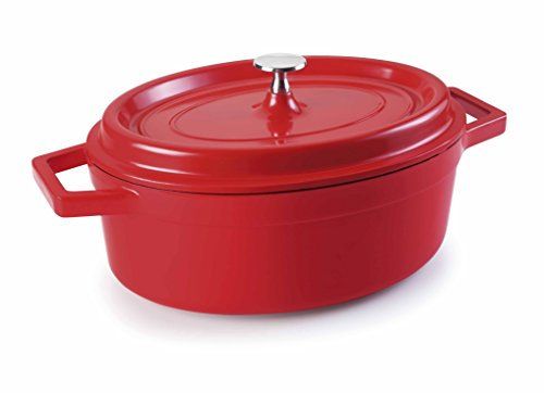 Lacor 25931 Faitout Rouge Ovale Fonte d'Aluminium avec Couvercle Diamètre: 31X25 cm