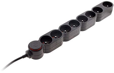 Zenitech - HOME Block Interruptor 8 Tomas 16A Negro y Enchufe Extra Plano - 1,5m
