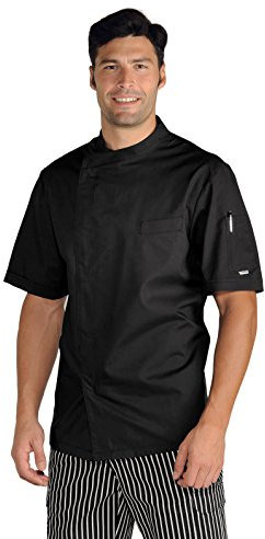 Isacco Giacca Cuoco Modello Pretoria Nero, Nero, L, 65% Poliestere 35% Cotone, Mezza Manica