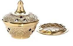NKlaus Räucherschale Messing Rauchgefäß Duftstäbchen Gitter Deko Esoterik Gold neu 1540