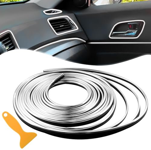 Spurtar Chrome Silver Car Accessories for Men Trim Strips - Car Decorations Interior Gadgets for Women Dashboard Auto Mods DIY Strip with Installing Tool, 5M/16.4FT