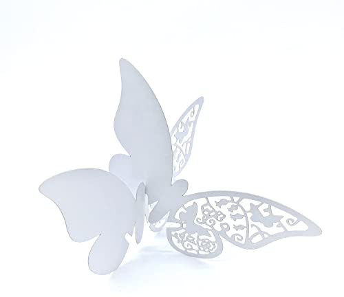 ElecMotive 100 Pieces Butterfly Flower Name Place Card Wedding Engagement Party Favour Table Number Decor Champagne Wine Glass Decoration Wall Stickers (White)