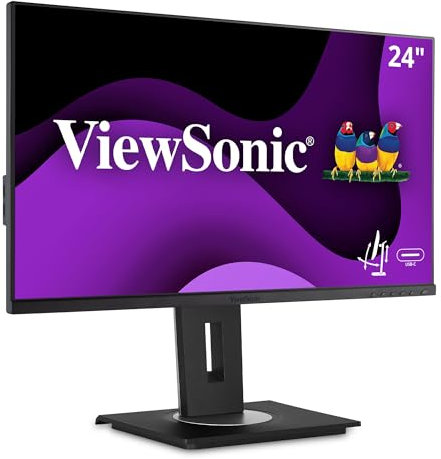 ViewSonic VG2455 24 Inch IPS Full HD Monitor with USB Type-C, 4x USB, VGA, HDMI, DisplayPort, Adjustable Stand, Eye Care for Work and Study at Home , Black