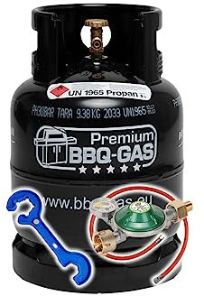 CAGO 8 kg Premium BBQ Gasflasche (leer) optimal für Ihren Weber, Broil King, Napoleon Grill - Premium BBQ Gas-Flasche inkl. 50 mbar Manometer-Gas-Sicherheitsregler und Gasschlauch 100 cm