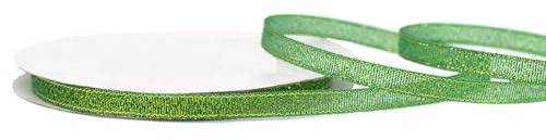 Lurexband 6mm x 32m Rolle - Netzband mit Glitzer Effekt - Dekoband zum Basteln & Dekorieren - Schleifenband für Hochzeit Weihnachten Geburtstag - Geschenkband Weihnachtsband Grün Gold
