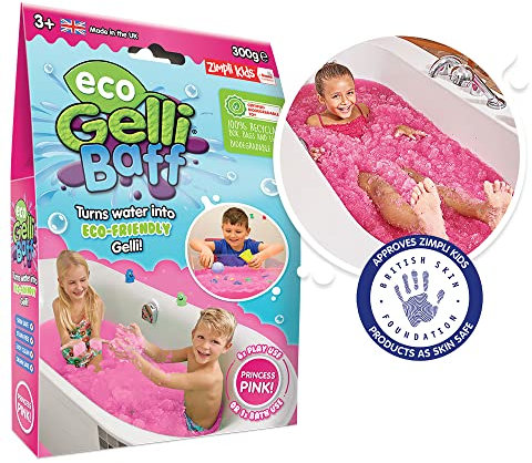 ZIMPLI - Eco Gelli Baff Pink, 1 Bath or 6 Play Uses, Magically turns water into thick, colourful goo, Bathtub Sensory Toy for Children 4 5 6 7 8 9