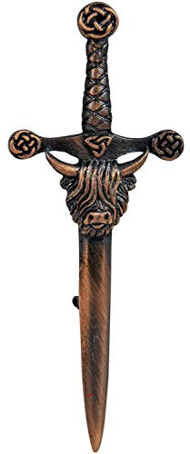 Hommes Broche de Kilt Pin Bronze au Chocolat Coo sur Claymore Épée Étain 4in Fabriqué en Ecosse
