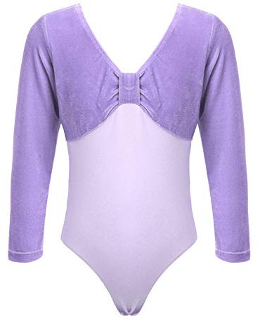 inlzdz Kinder Mädchen Ballettanzug Turnanzug aus Samt Langarmshirts Ballett Trikot Leotard Body Baumwolle Tanzkleidung Gymnastikanzug Violet B 134-140