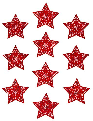 Oblique Unique® 10 Holz Sterne in Rot zum Aufhängen Holzdeko Tischdeko Weihnachtsdeko für Adventskalender Adventskranz Geschenk Deko Weihnachten