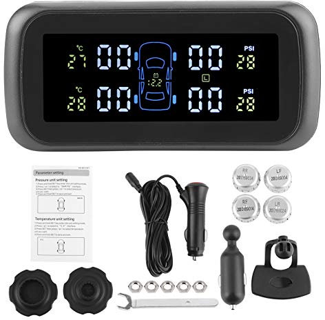 Terisass Reifendruckkontrollsystem Drahtloses TPMS mit 4 Sensoren LCD Display Monitor