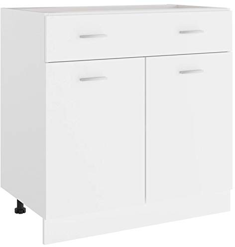 Tidyard Küchenschrank mit 2 Regalböden und eine Schublade Unterschrank Küchenzeile Küchenmöbel Küchenregal Einbauküche Aufbewahrungsschrank Spanplatte Weiß 80x46x81,5 cm Spanplatte