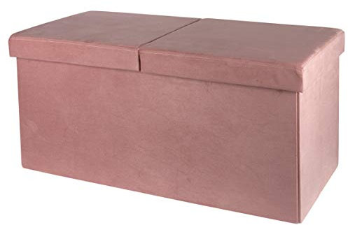 Baroni Home Cassapanca Pieghevole, Contenitore Portaoggetti, Pouf Poggiapiedi Velluto Rosa Cipria 76x38x38 cm