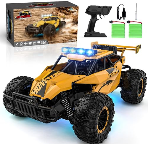 BLUEJAY Remote Control Car for Boys, RC Cars, 1:12 Monster RC Truck Off Road with LED Headlight and Rechargeable Battery Gifts for Adults Boys 8-12