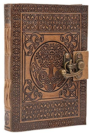 DreamKeeper Handmade Leather Diary – Celtic Embossed Travel Journal For Women and Men – Antique Tree of Life Design – Handmade Luxury Notebook, Book of Shadows or Travellers Notebook, Sketchbook