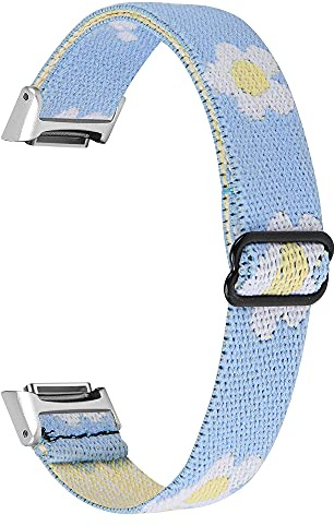 RuenTech Elastisches geflochtenes Armband kompatibel mit Fit bit Luxe intelligentes Schrittzähler Armband Gummiband (Blaue Sonnenblume)
