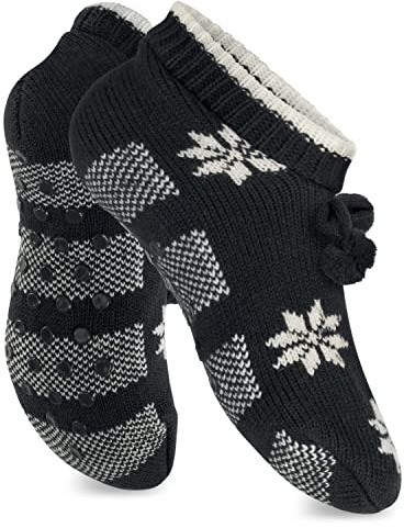 Celodoro Damen Norweger Strick Socken für Zuhause (1 Paar) Hüttensocken mit ABS-Sohle
