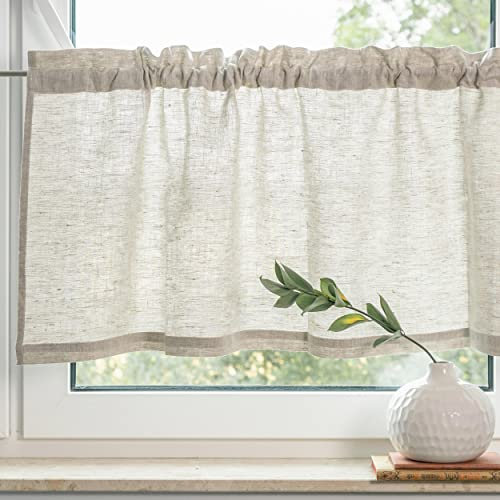 Varvara Home Scheibengardine aus Leinen | Bistrogardinen Kurzgardine Leinen | Scheibengardinen Blickdicht Landhausstil Küche Badezimmer Schlafzimmer Beige 60(B) x45(H) cm