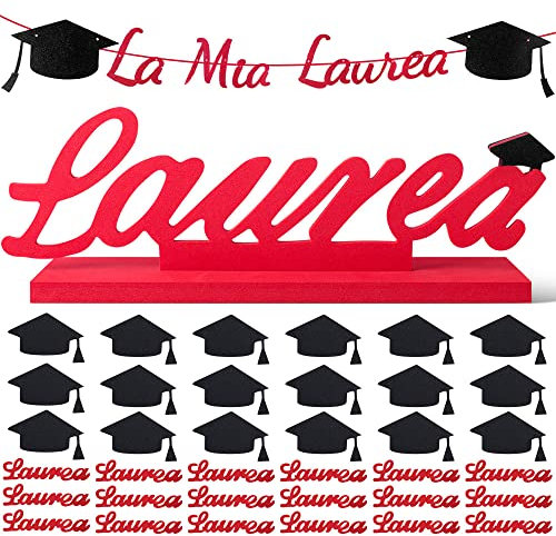 Decorazioni Laurea Tavolo Striscione Festoni Laurea con Centrotavola 50PZ Coriandoli Cappello Segnaposto Addobbi Gadget da Tavolo