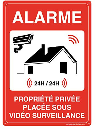 AUA SIGNALETIQUE - Panneau De Signalisation en PVC Rigide et Compact 1.5 mm. (121 x 170 mm, Alarme Propriété Privée sous Vidéo)