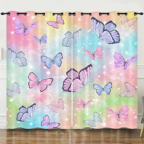 CAIZHE Vorhänge Babyzimmer Dekorativ Lichtundurchlässig Mit Ösen Rosa Verdunklungsgardine Ösenschal Dekoschal Verdunkelungsvorhänge Verträumt, Rosa, Schmetterling, Schön 140X160 cm (Wxh) Schlafzimm