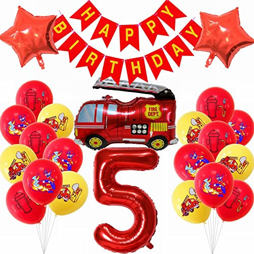 Kiwochy Feuerwehr Geburtstag Deko 5 Jahre Junge Kindergeburtstag Feuerwehrauto Ballons Deko Junge Geburtstagsdeko Feuerwehr Deko Feuer Party Luftballons Feuerwehrmann Kindergeburtstag Junge