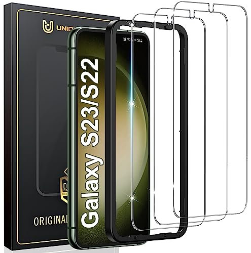UniqueMe Protector de Pantalla para Samsung Galaxy S23/S22 Cristal Templado, 3 Piezas Vidrio Templado, Anticaída, Anti-Arañazos, Ultra HD, Antihuellas