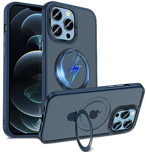 S. Dawezo Magnetisch Ständer Hülle für iPhone 12/12 Pro, Kompatibel mit Magsafe, Militärschutz, Anti-Fingerabdruck, Stoßfest Unsichtbare Halterungen Handyhülle für iPhone 12/12 Pro, Dunkelblau