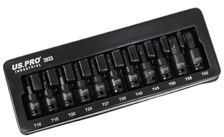 US PRO INDUSTRIAL 11PC 3/8 DR Impact Torx Star Bit Sockets Set T10 - T60 3933
