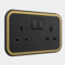 Pushka Home UK Socket (20A) Black/Gold Insert Screwless 1 Gang 2 Gang (2 Gang)