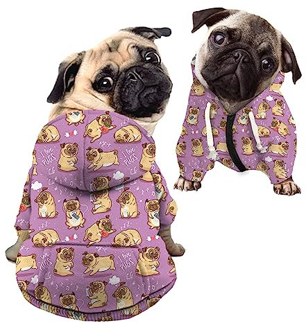 Kuiaobaty Kawaii Mops Hunde Druck Hund Hoodies für kleine Hunde Kleidung Bekleidung, Cartoon Mops Muster Haustier Pullover Winter Sweatshirt Outfits