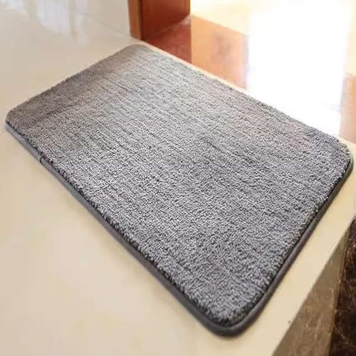 Reyox Badezimmerteppich rutschfest, Wasserabsorbierenden Badematte, Weich Flauschig Badteppich, Fußmatte für Wohnzimmer Schlafzimmer Badezimmer Hellgrau 90 x 120 cm