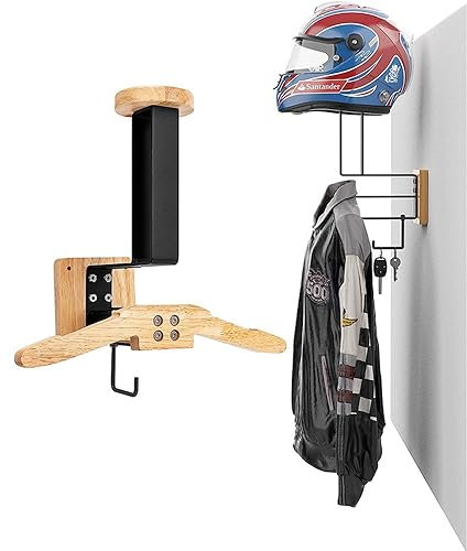 ANQIA Support mural en bois pour casque de moto, casque de baseball, rugby avec crochet de suspension