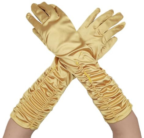 Wambere Damen Lange Handschuhe Satinhandschuhe Classic Fest Party Hochzeit Braut Handschuhe Opernhandschuhe Elastisch Erwachsene Größe bis Handgelenk Länge,Gold