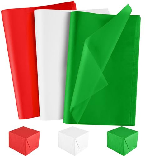 NEBURORA 60 Blatt Weihnachts Seidenpapier Sortiment 50 x 35 cm Rot Grün Weiß Geschenkpapier Großpackung für Weihnachtsgeschenke, Bastelarbeiten, Taschen und Partydekorationen