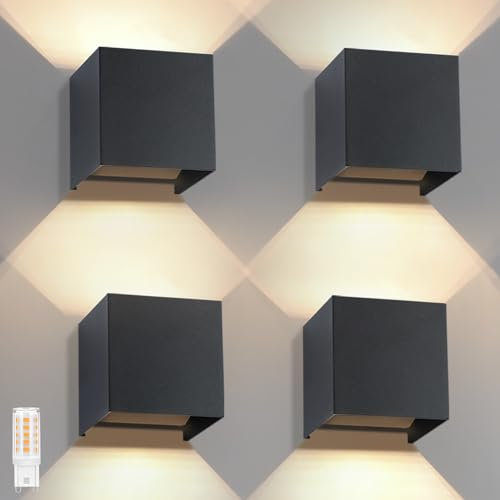 Kowanie Wandleuchte außen Wandlampe Schwarz: 4er Set Außenlampe wand LED Außenwandleuchten Up Down leuchten aussen Aussenleuchte Hauswand mit G9 IP65 Warmweiß 3000K Wandbeleuchtung für Wohnzimmer