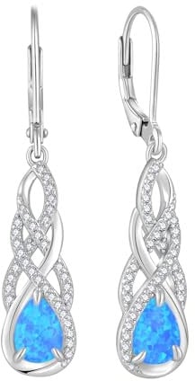 FJ Blauer Feuer Opal Hängend Ohrringe 925 Sterling Silber Tropfen Hängend Ohrringe Schmuck Geschenke für Damen Frauen Mutter Freundin Mama