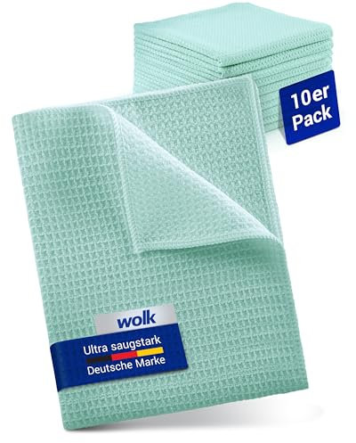 wolk Waffeltücher - Mikrofasertuch mit Waffelstruktur - 10 Stück - Größe: 38 x 38 cm - Farbe: Mint - Lappen, Reinigungstücher, Putztücher - Bad, Küche, Gastronomie