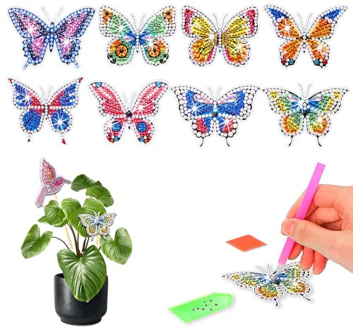 CharySim Diamond Painting Schmetterling Kristall Set Für Gartendeko 8 Stück Diamant Art Gartenstecker Mädchen Basteln Erwachsene Kinder Dimond Painting Geschenke Für Frauen 7 8 9 10 11 Jahre