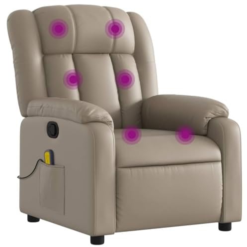 vidaXL Massagesessel, Sessel Verstellbare Rückenlehne Fußteil, Fernsehsessel Relaxsessel mit Liegefunktion, Liegesessel Polstersessel Ruhesessel, Cappuccino-Braun Kunstleder