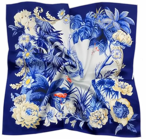 LADORENA Seidentuch Damen Natürliche Maulbeerseide SEIDE 100% Qualität Seidenschal Halstuch 65x65 cm Blau LDAM1025200260