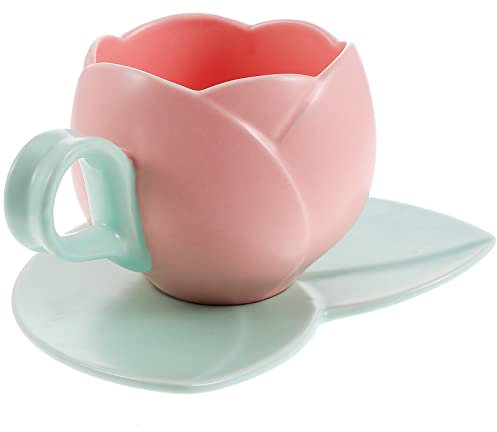 Cabilock 1 Juego Taza De Café Lindo Juego De Tazas De Té De Flores Taza De Flor De Tulipán Pequeñas Tazas De Café Linda Taza Cerámica Rosa Taza Para Beber Forma De Flor Chica