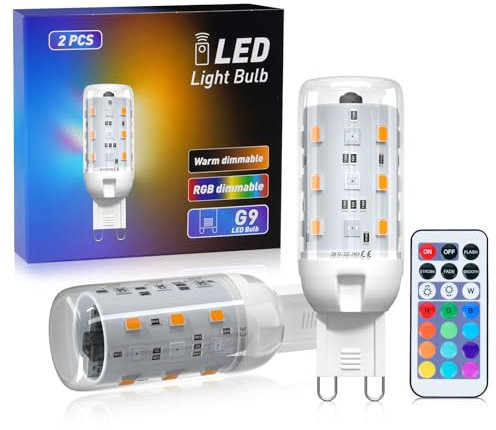 BrightArk G9 LED Color Changing Light with Remote Control, 2W Dimmable G9 RGB LED Bulb, 12 Color + Warm White 3000K, for Home Decore & Mood Lighting, Pack of 2
