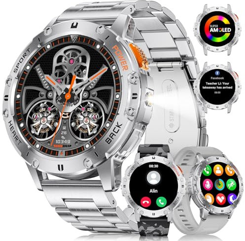 LIGE Montre Connectée Homme pour Android iOS,Fitness Tracker avec Appel Bluetooth,1,43 AMOLED Sport Smartwatch avec Fréquence Cardiaque/Moniteur Sommeil,Etanche IP68 Podomètre Montre Chronometre