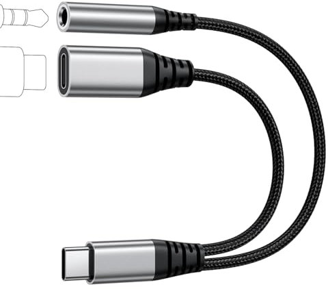 Beamingnet USB C to 3.5mm Headphone Adapter, 2 in 1 Audio + Charger Splitter, Compatible with Samsung Galaxy, Pixel, iPad Pro, iPhone 15 and More Type C Devices